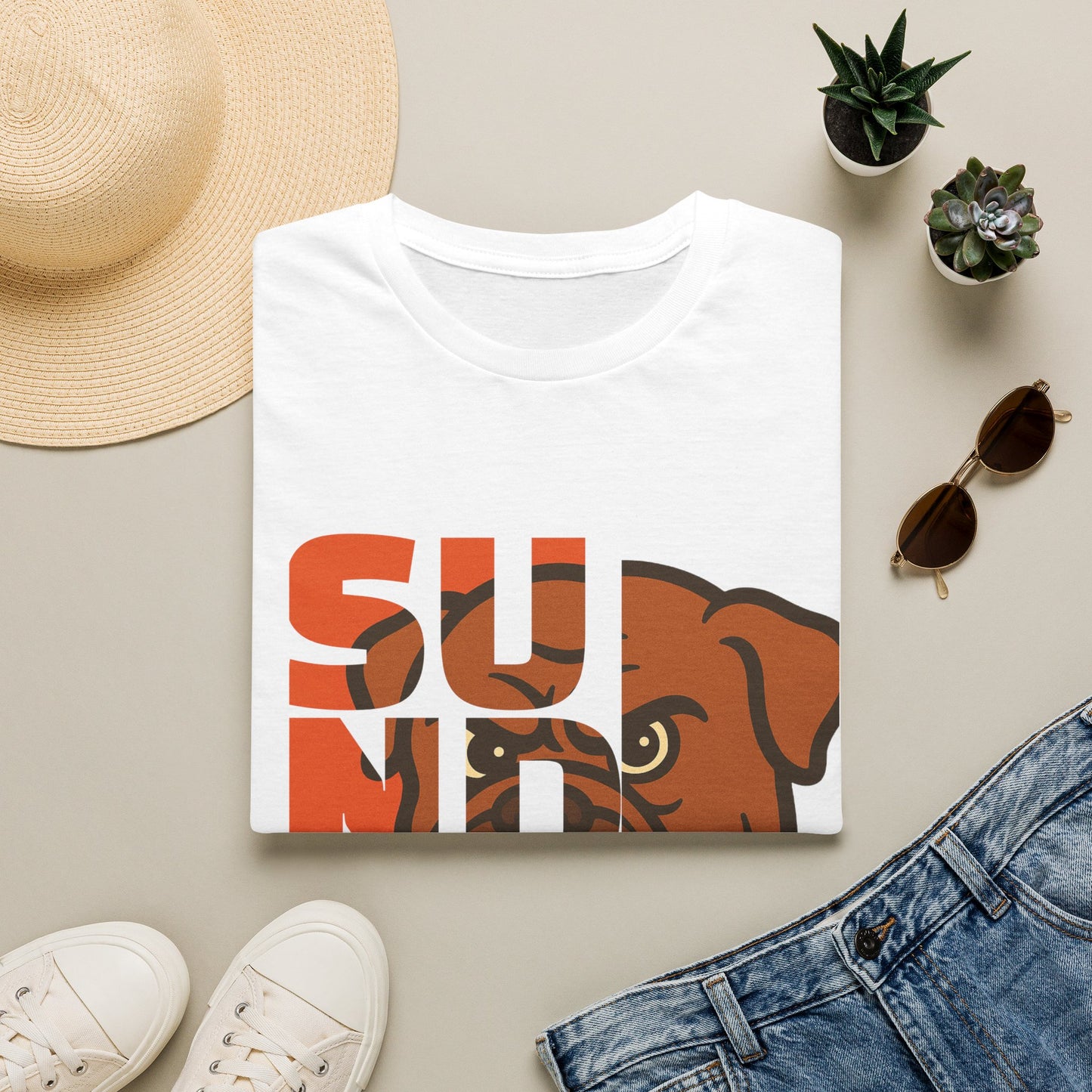 Sunday Bulldog T-Shirt — Retro Block Letter Dog Graphic Tee