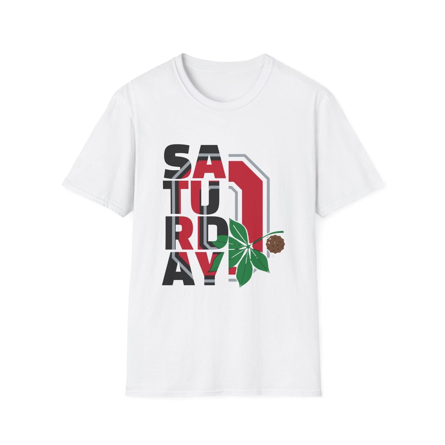 Saturday Graphic T-Shirt — Bold Retro Lettering with Leaf & Basketball Accent