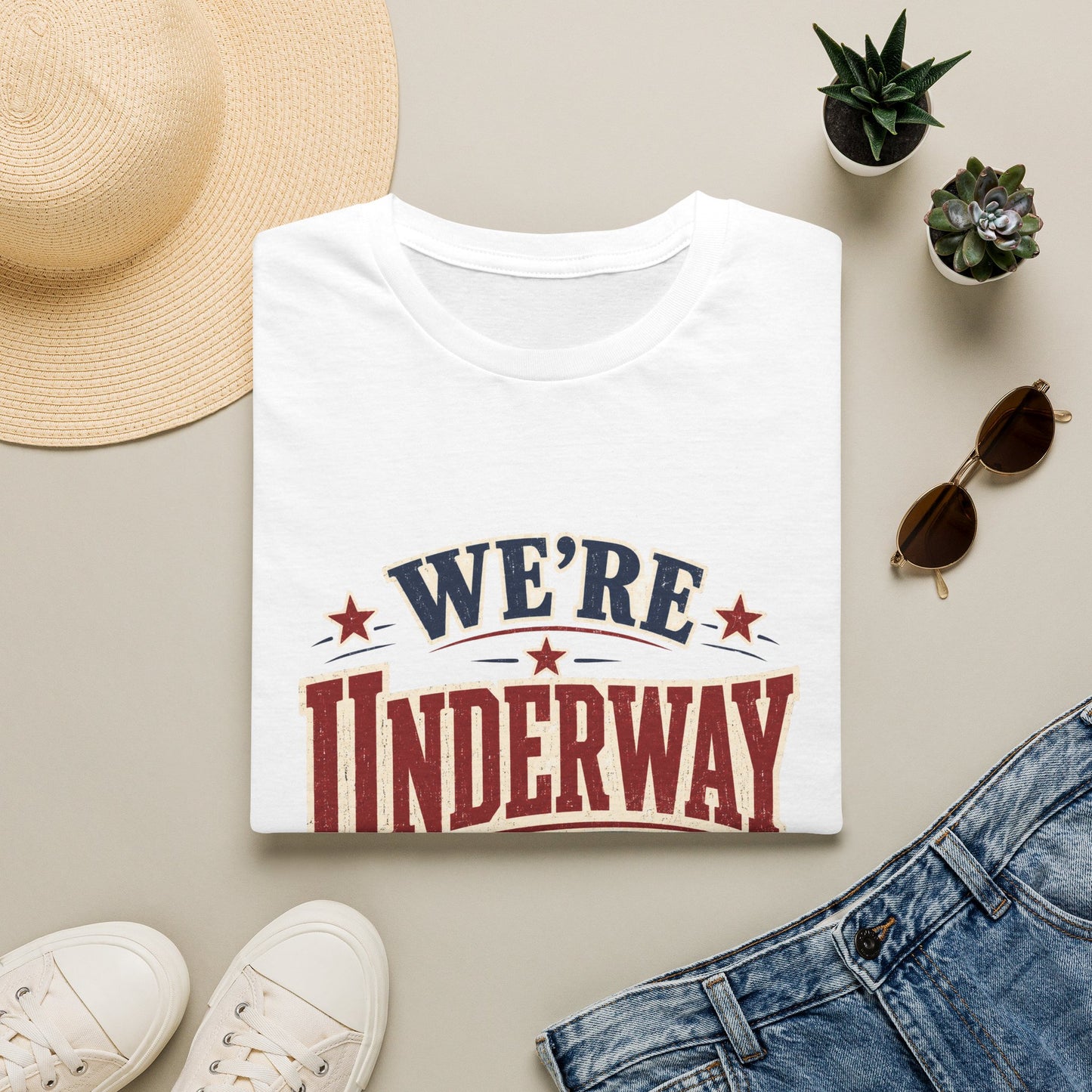 We’re Underway At T-Shirt — Nautical/Patriotic Sailing Crew Tee