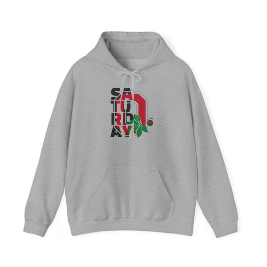 Saturday Vibes Hoodie – Retro Block Lettering with Floral Accent