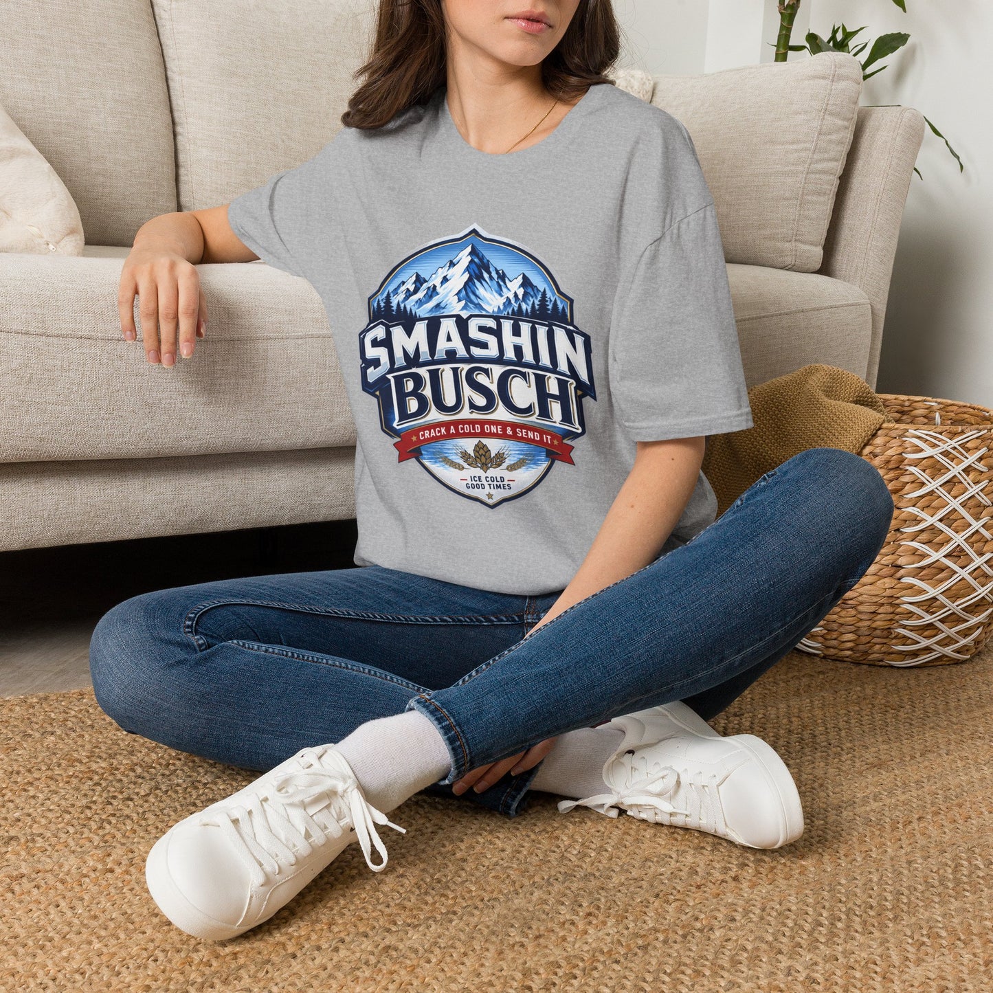 "Smashin Busch" Mountain Logo Beer Parody Graphic Tee