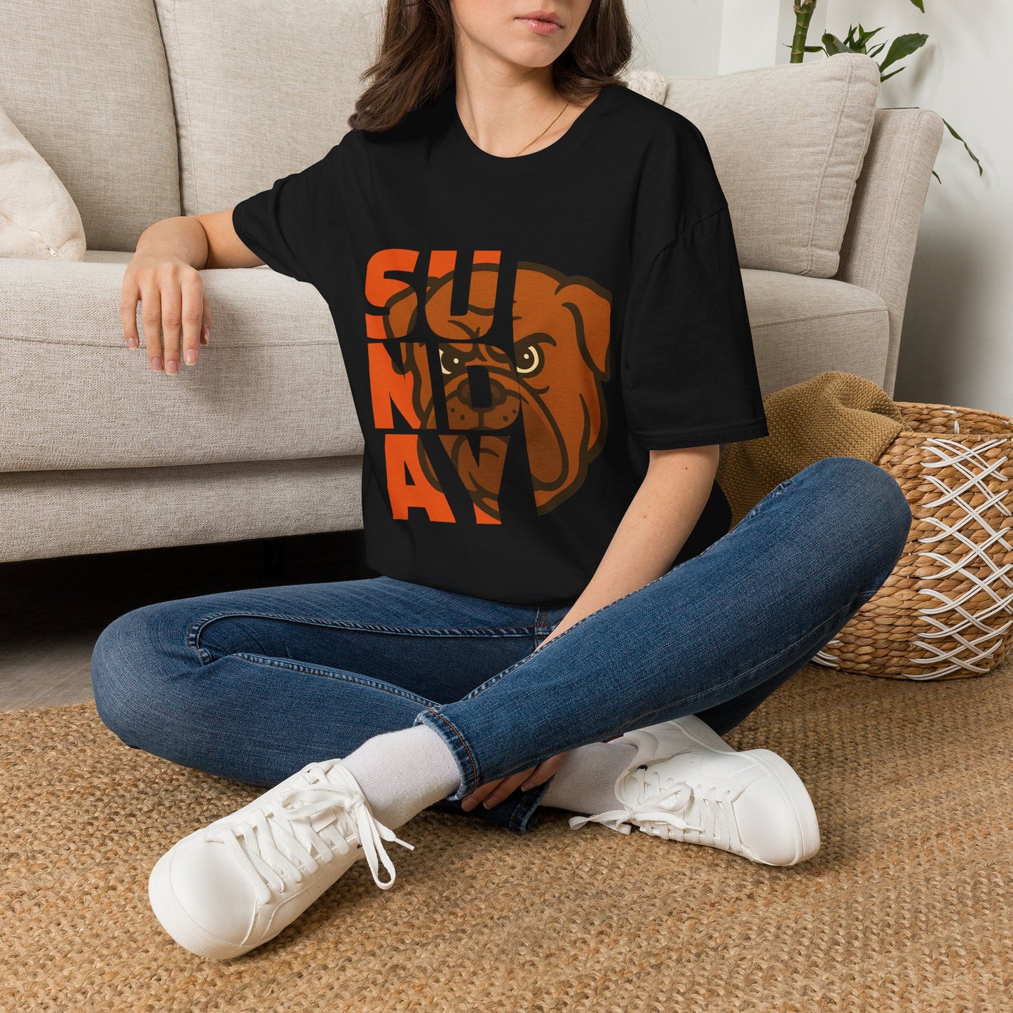 Sunday Bulldog T-Shirt — Retro Block Letter Dog Graphic Tee