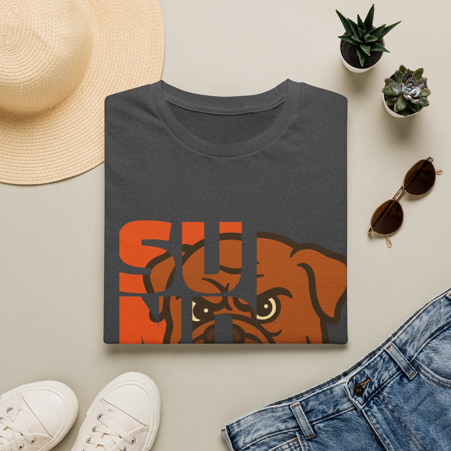 Sunday Bulldog T-Shirt — Retro Block Letter Dog Graphic Tee