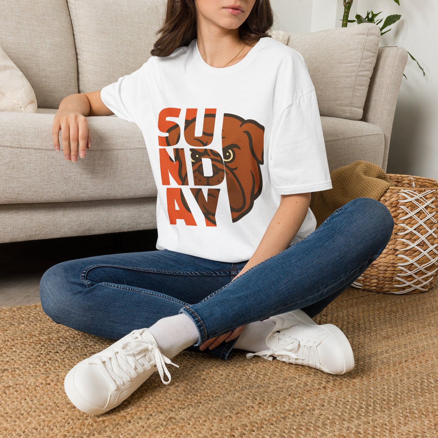 Sunday Bulldog T-Shirt — Retro Block Letter Dog Graphic Tee