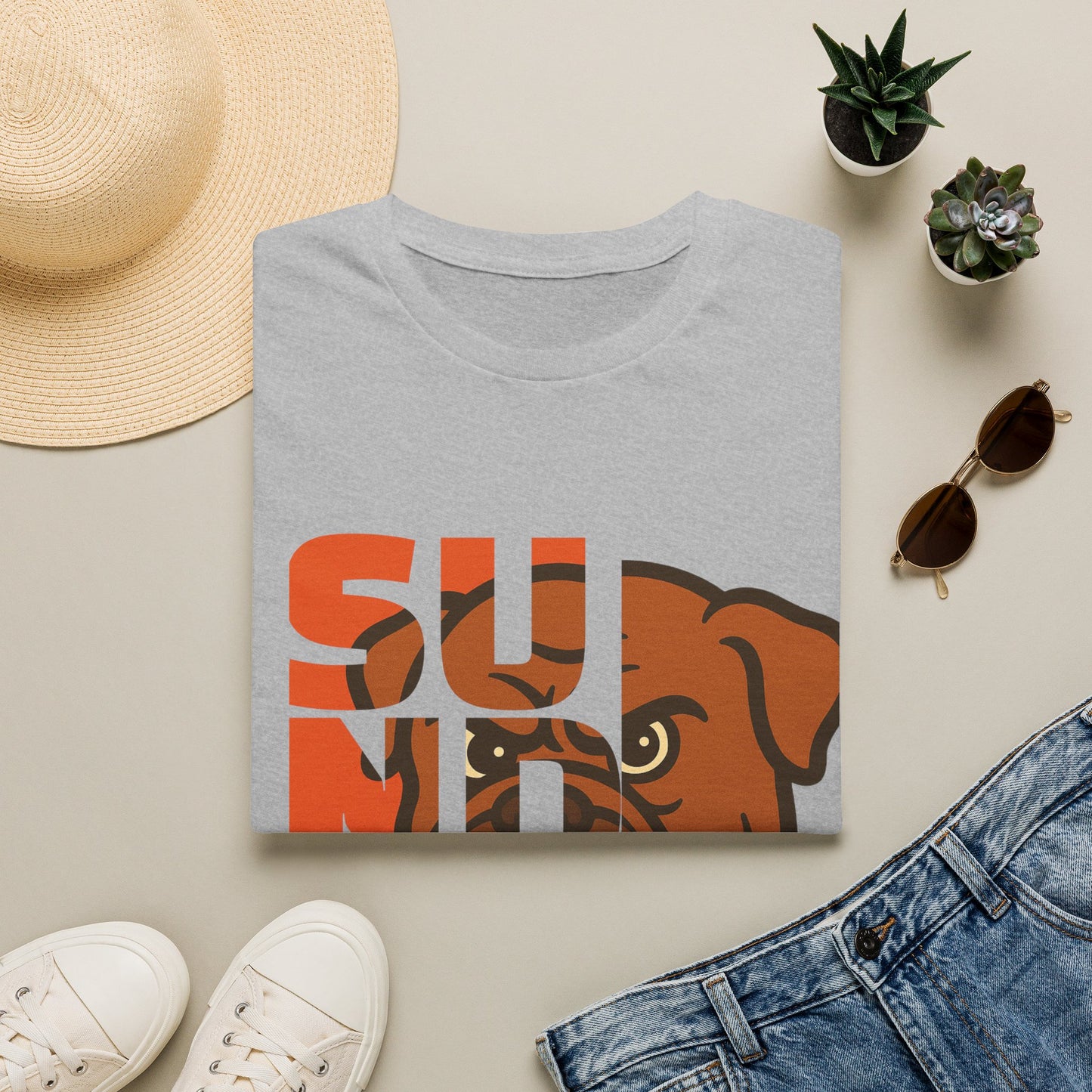 Sunday Bulldog T-Shirt — Retro Block Letter Dog Graphic Tee