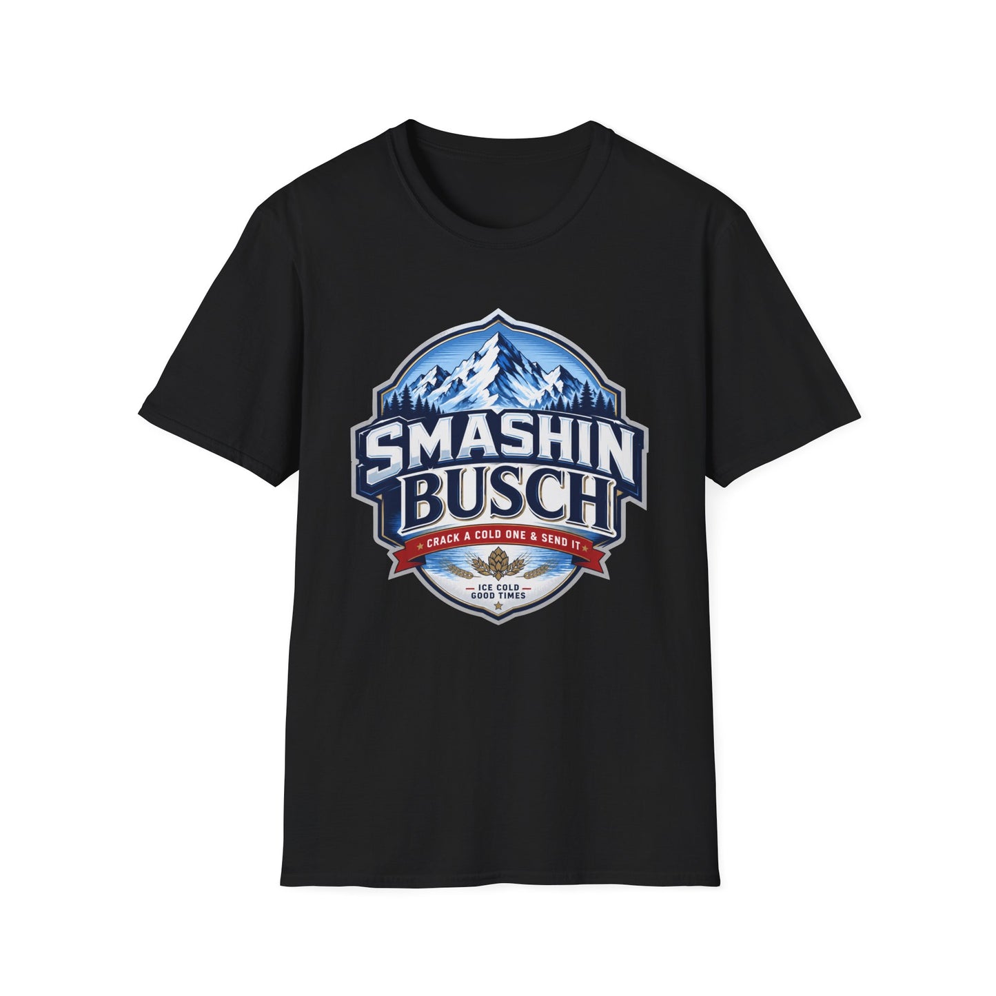 "Smashin Busch" Mountain Logo Beer Parody Graphic Tee