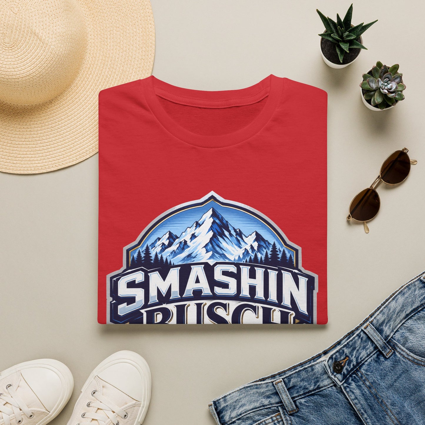 "Smashin Busch" Mountain Logo Beer Parody Graphic Tee