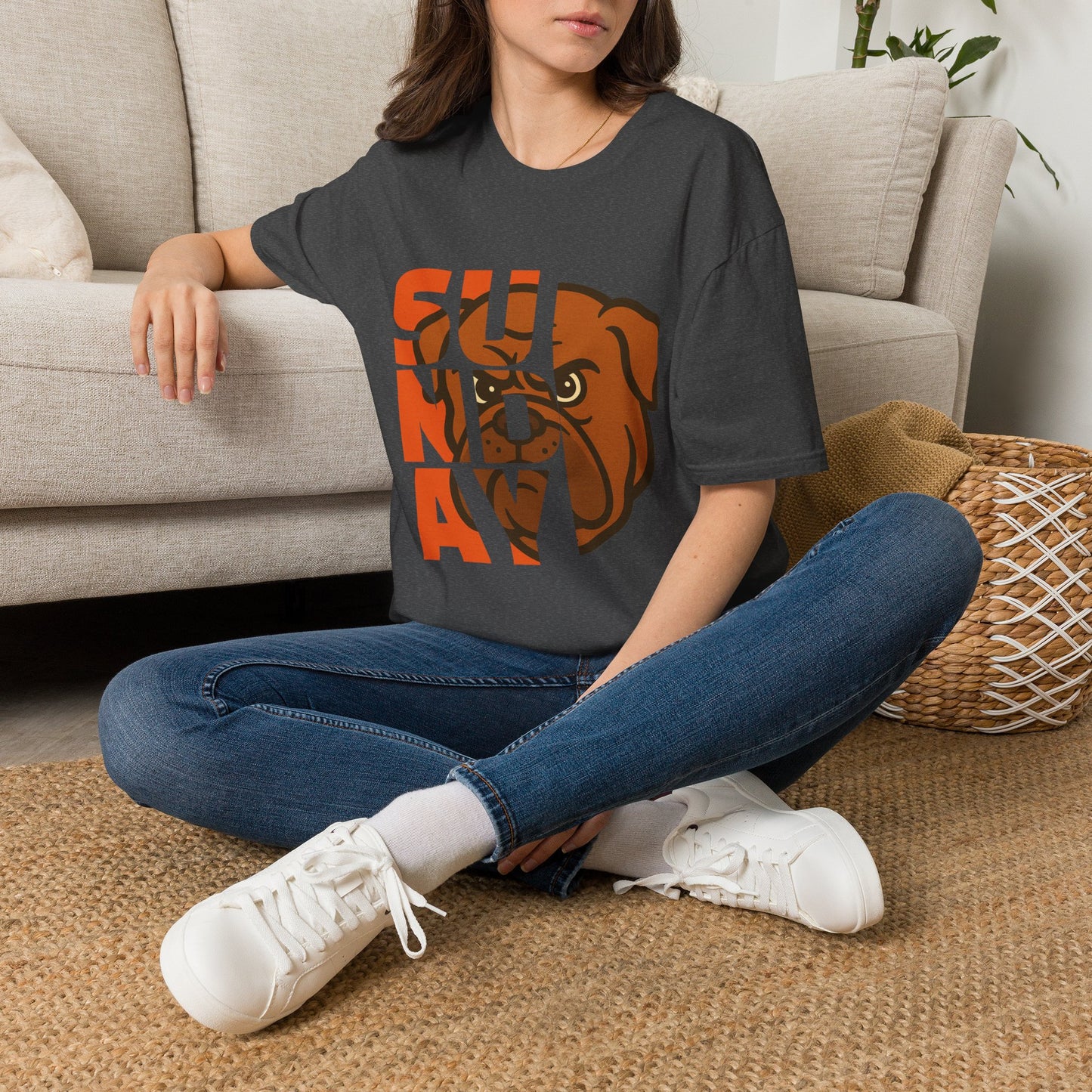 Sunday Bulldog T-Shirt — Retro Block Letter Dog Graphic Tee