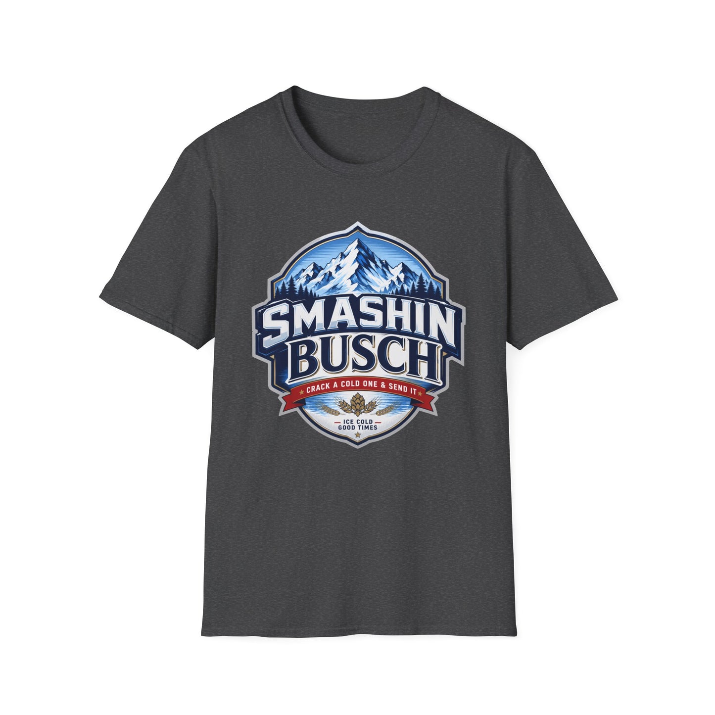 "Smashin Busch" Mountain Logo Beer Parody Graphic Tee