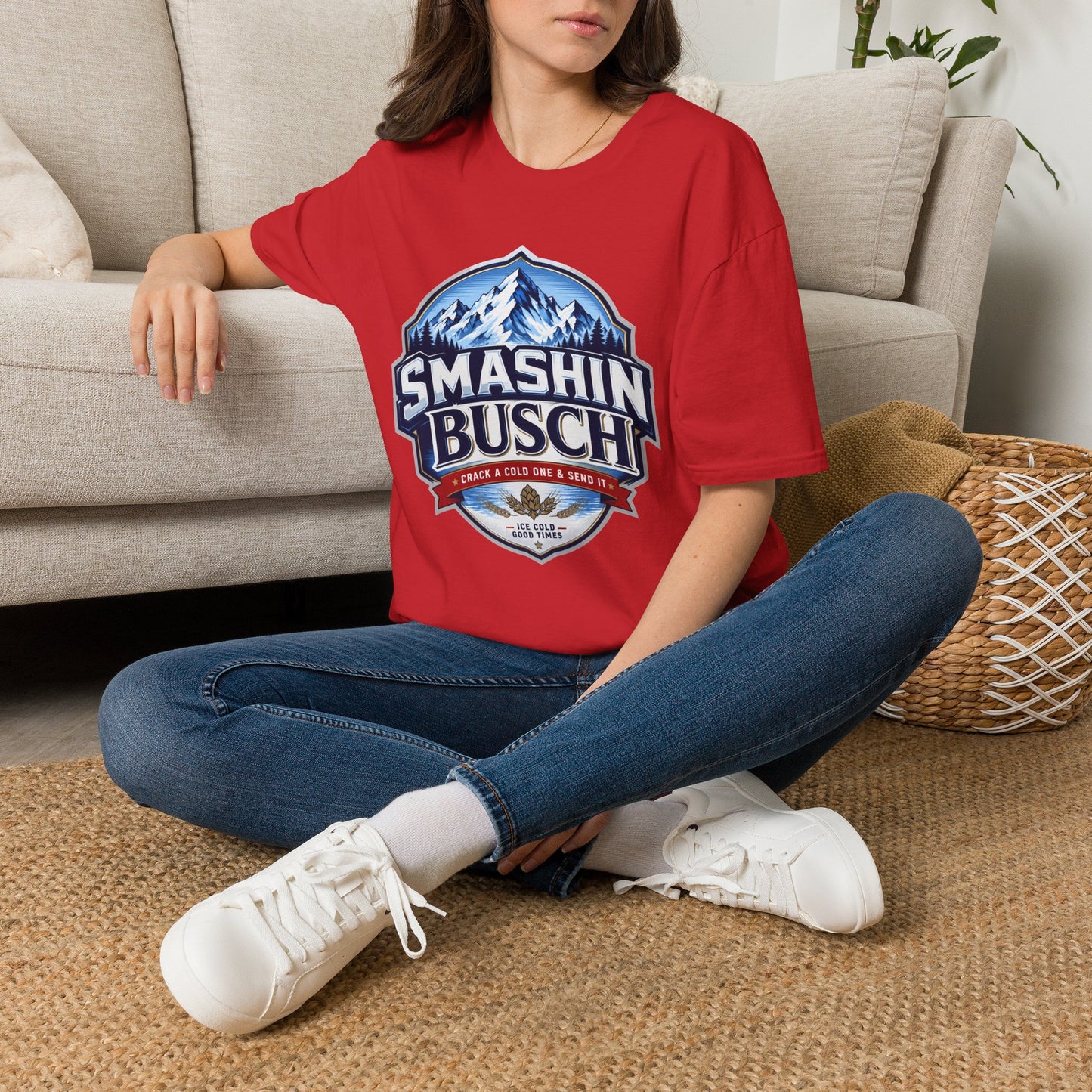 "Smashin Busch" Mountain Logo Beer Parody Graphic Tee