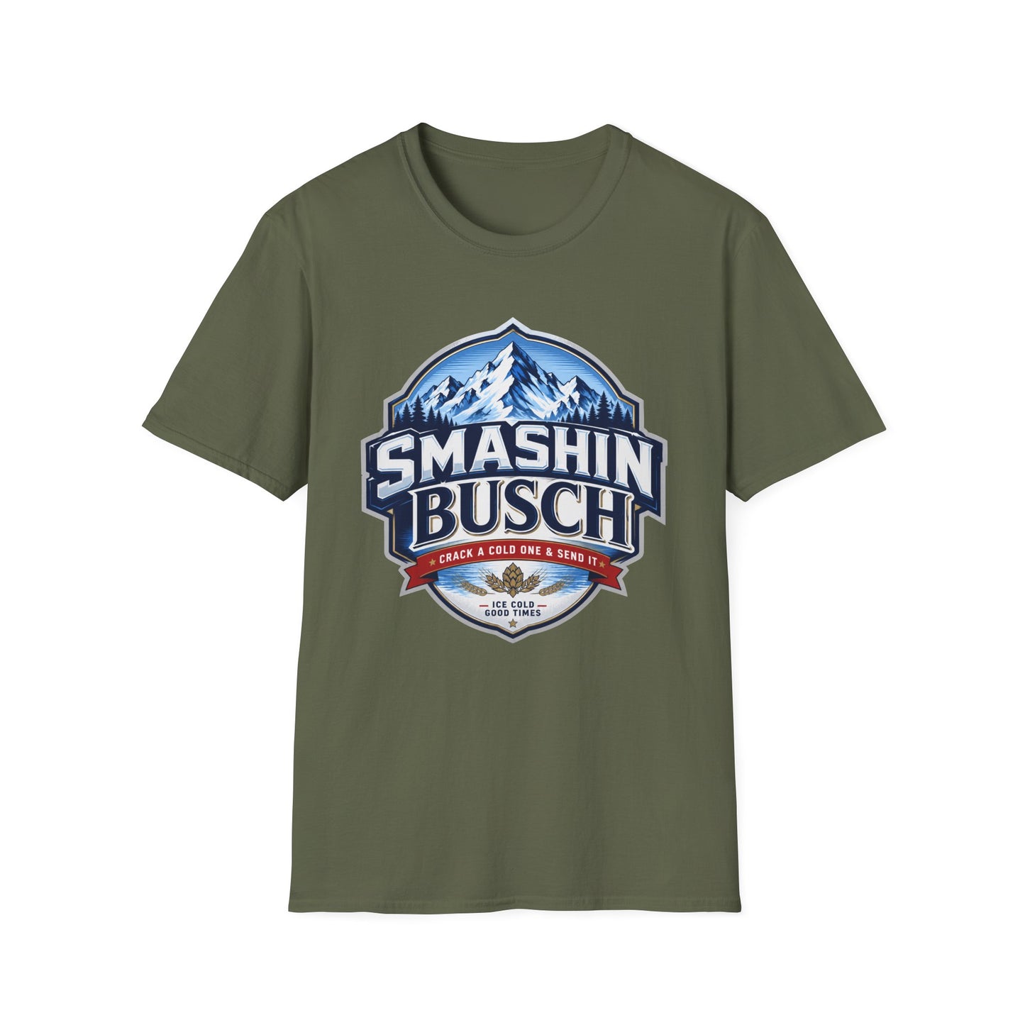 "Smashin Busch" Mountain Logo Beer Parody Graphic Tee