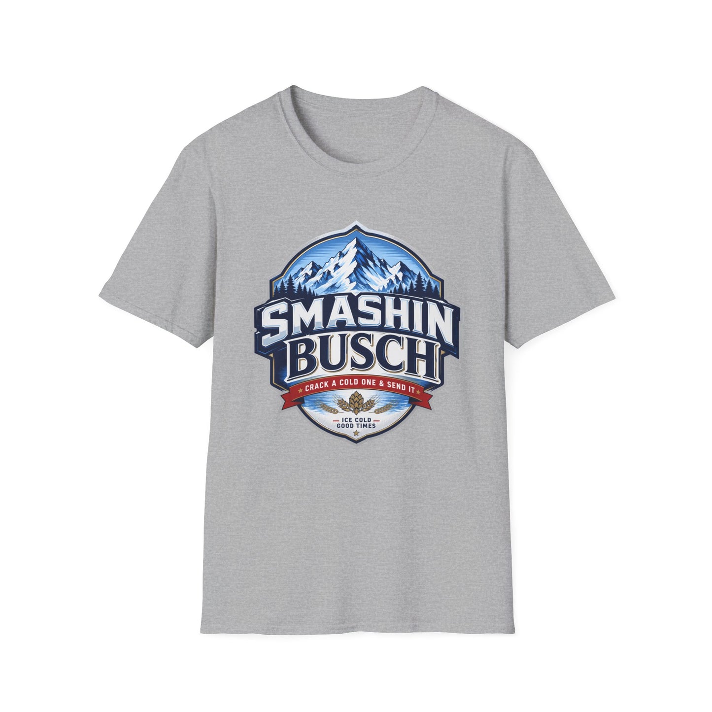 "Smashin Busch" Mountain Logo Beer Parody Graphic Tee