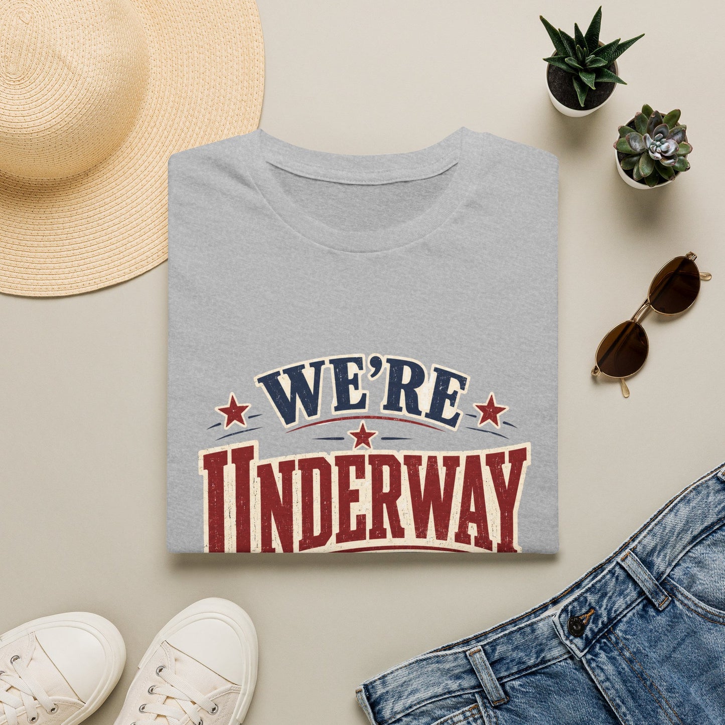 We’re Underway At T-Shirt — Nautical/Patriotic Sailing Crew Tee
