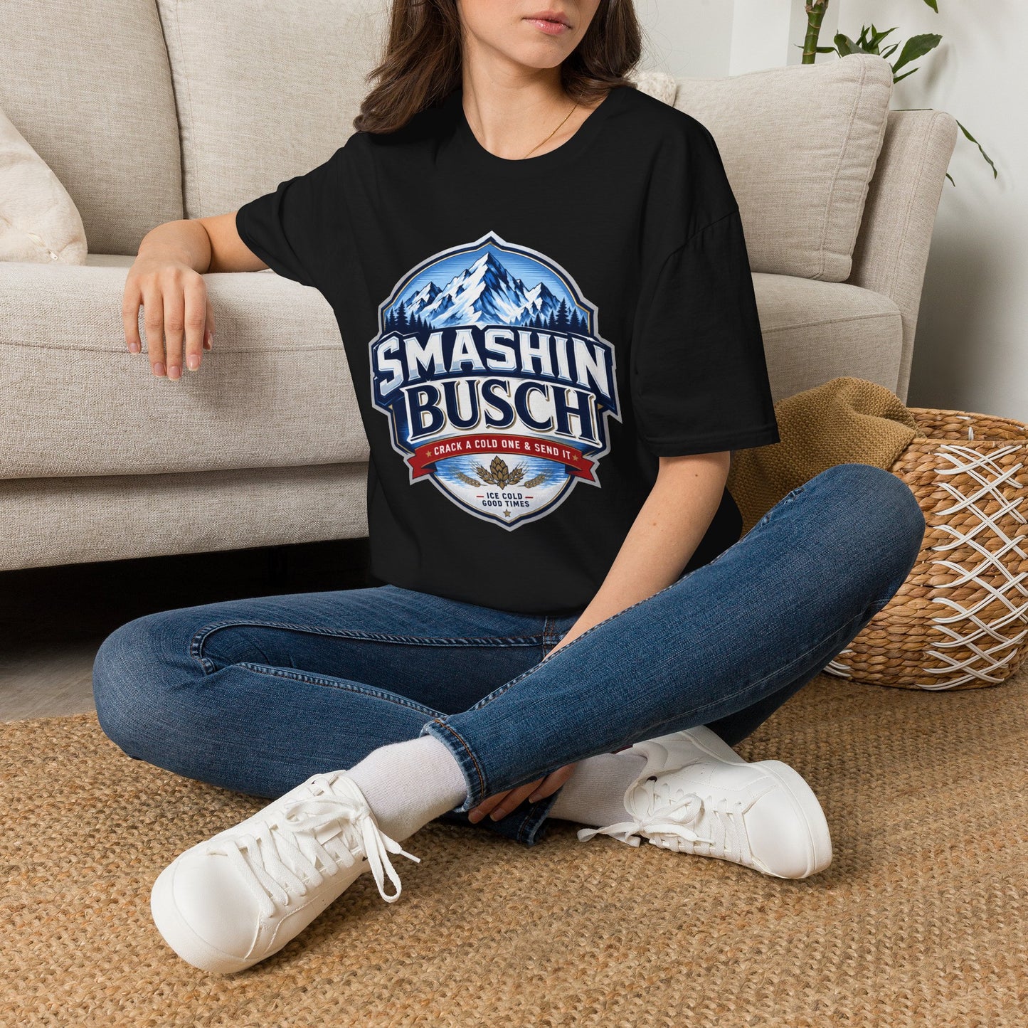 "Smashin Busch" Mountain Logo Beer Parody Graphic Tee