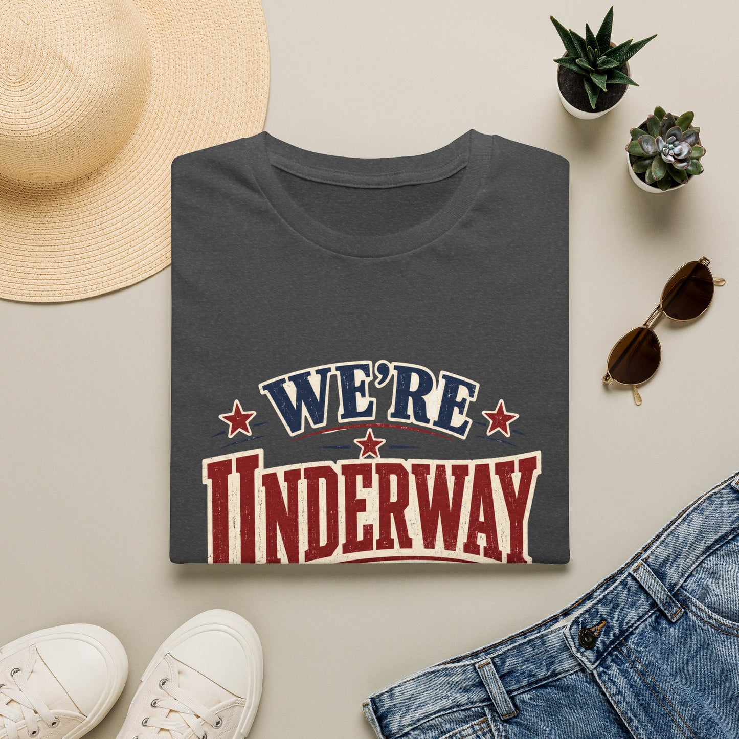 We’re Underway At T-Shirt — Nautical/Patriotic Sailing Crew Tee