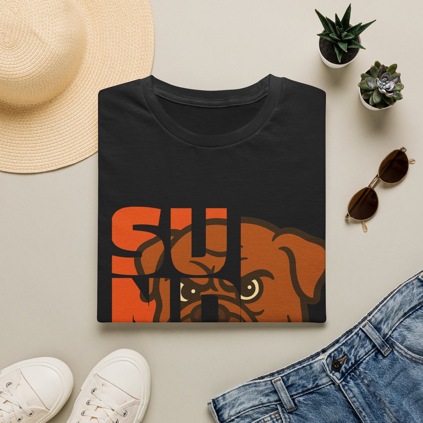 Sunday Bulldog T-Shirt — Retro Block Letter Dog Graphic Tee