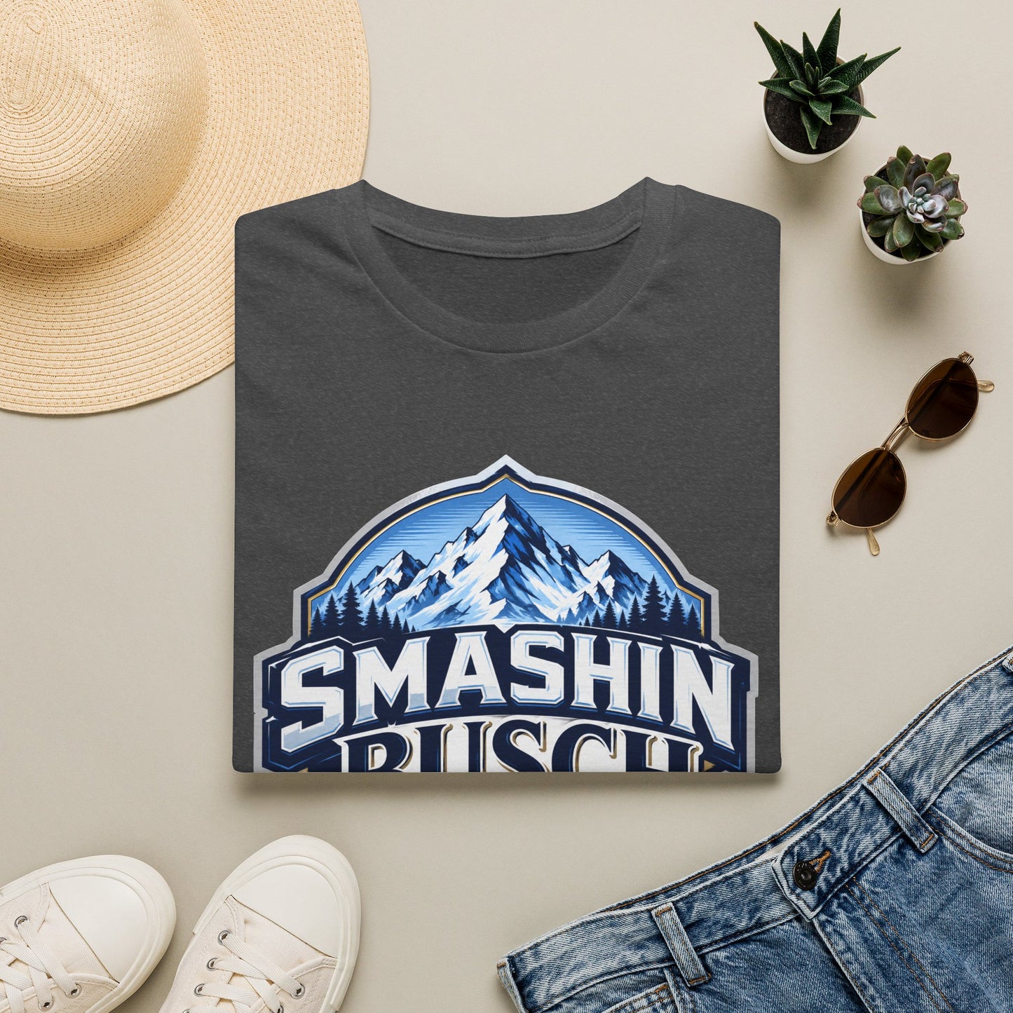 "Smashin Busch" Mountain Logo Beer Parody Graphic Tee