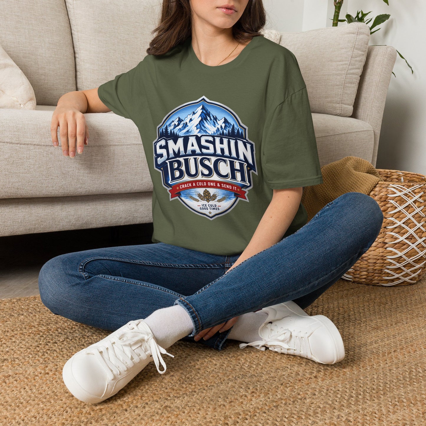 "Smashin Busch" Mountain Logo Beer Parody Graphic Tee