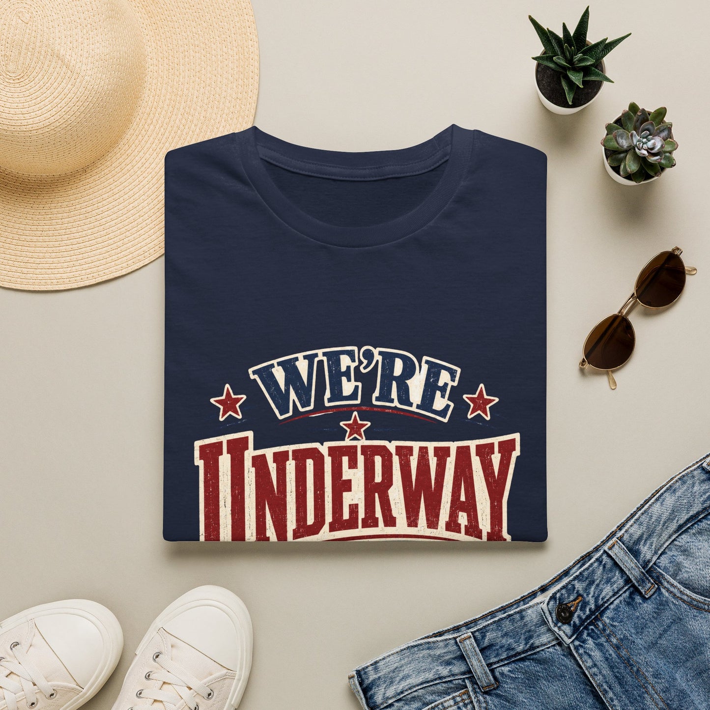 We’re Underway At T-Shirt — Nautical/Patriotic Sailing Crew Tee