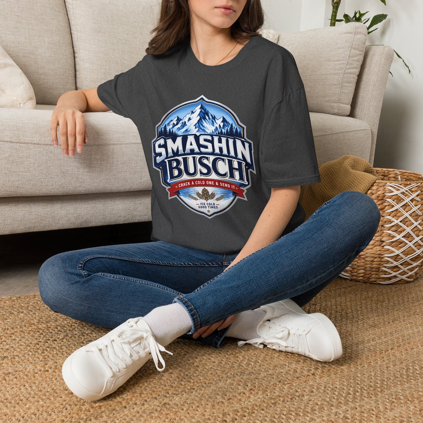 "Smashin Busch" Mountain Logo Beer Parody Graphic Tee