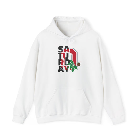 Saturday Vibes Hoodie – Retro Block Lettering with Floral Accent