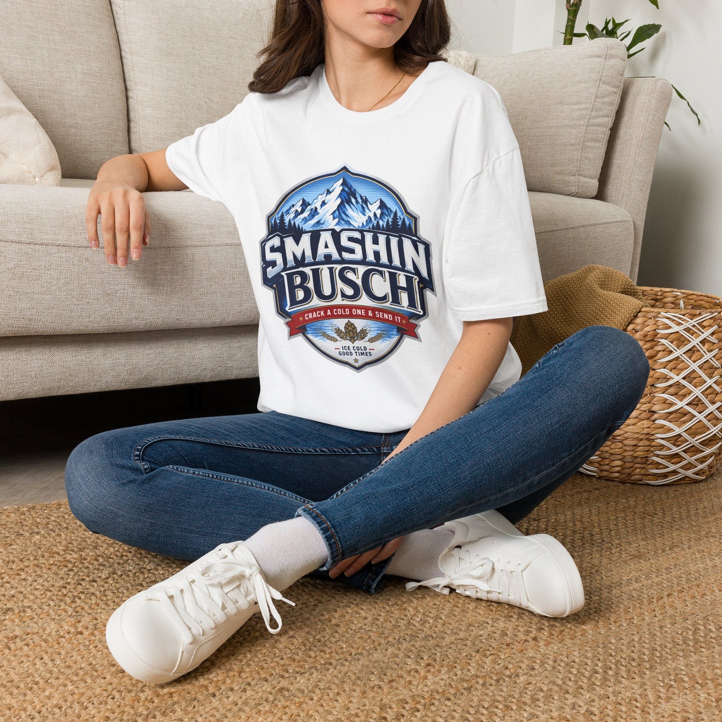 "Smashin Busch" Mountain Logo Beer Parody Graphic Tee