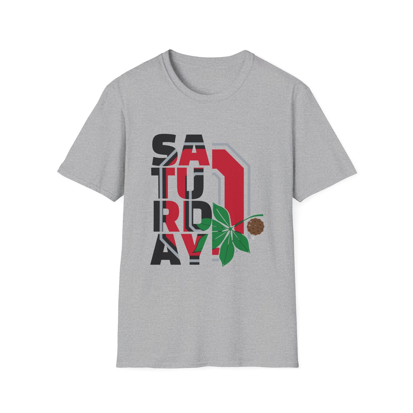 Saturday Graphic T-Shirt — Bold Retro Lettering with Leaf & Basketball Accent